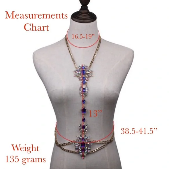 Boho Long Crystal Rhinestone Body Necklace Harness - Picture 16 of 16